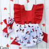 2pcs Newborn Baby Girl Ruffle Cherry Print Bodysuits Headband Sunsuit Outfits Summer Clothes