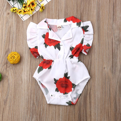 Pudcoco Summer Newborn Baby Girl Clothes Rose Print Ruffle Romper Jumpsuit One-Piece Outfit Sunsuit Clothes