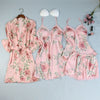 4Pcs Sleep Lounge Pajama Set Sexy Satin Sleepwear