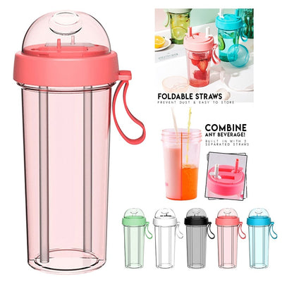 Dual Straw Separate Drink Bottle