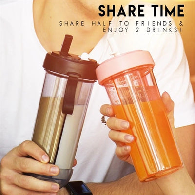 Dual Straw Separate Drink Bottle