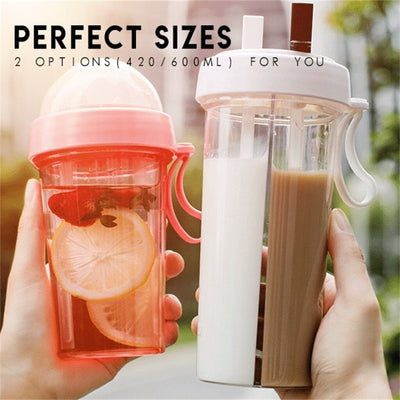 Dual Straw Separate Drink Bottle